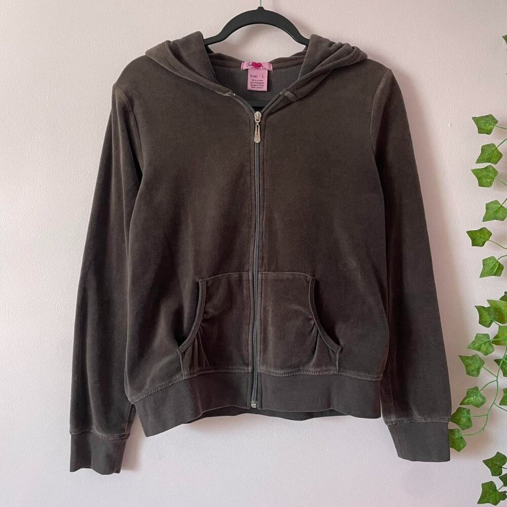 Y2K Grey Velour Zip Up Hoodie